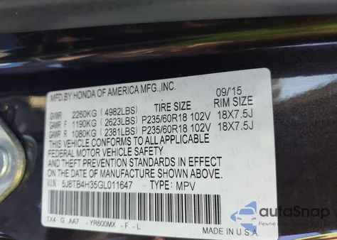 2016 Acura Rdx Acurawatch Plus Package from USA, damaged, VIN 5J8TB4H35GL011647